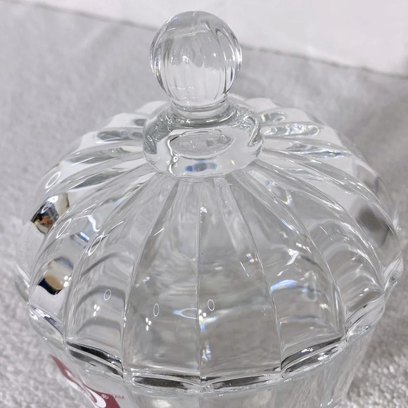 Vintage Deli Qing Ping Guo Green Apple Clear  Glass Trinket Dish & Lid - Picture 13 of 16